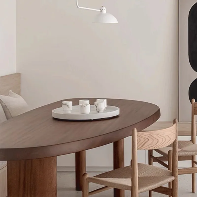 

Solid wood creative oval dining table modern desk fashionable personality computer desk simple long workbench