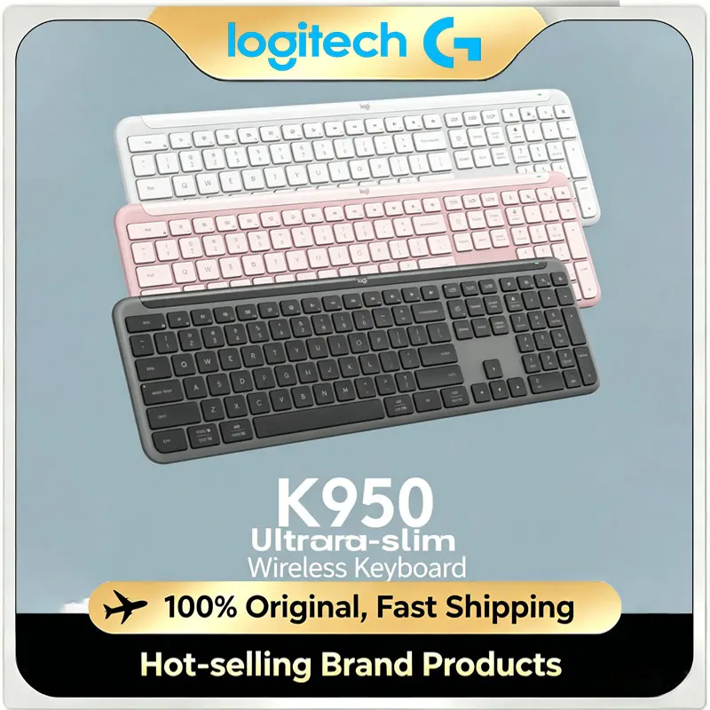 

Logitech K950 Wireless Bluetooth Keyboard Dual Mode Silent Slim Full Size 108 Keys Office Keyboard for PC Mac iPad