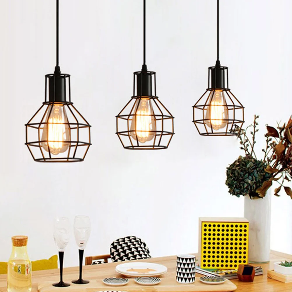 

2 Pcs Retro Design Lampshade Vintage Light Bulb Cage Hanging Pendant Fixture Shades