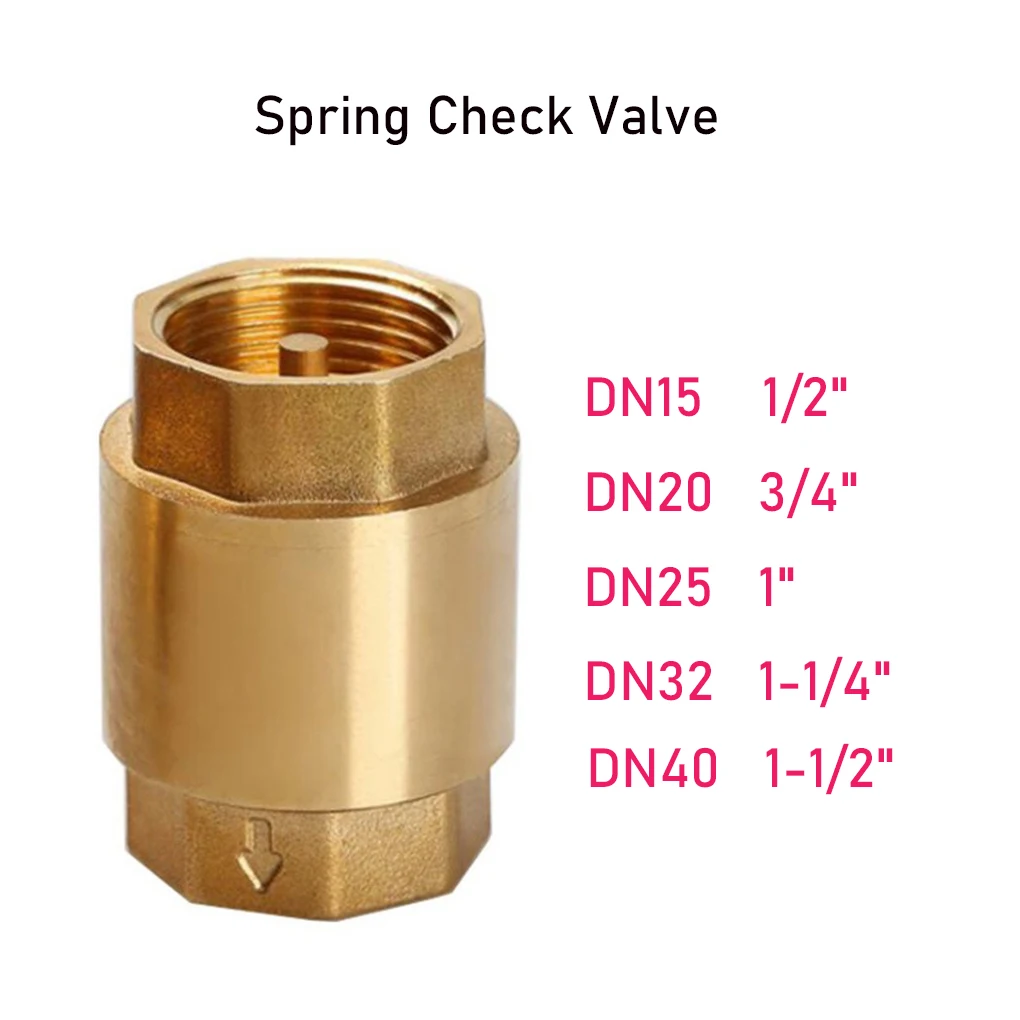 Spring Check Valve 15/20/25/32/40mm Brass Non Return Valve Rustproof Multipurpose Household Accessories DN15/DN20/DN25/DN32/DN40