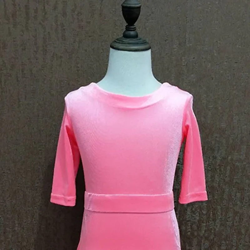 Vestido de baile latino dividido para niños, ropa de actuación de competición, Color rosa, otoño e invierno, novedad de 2021