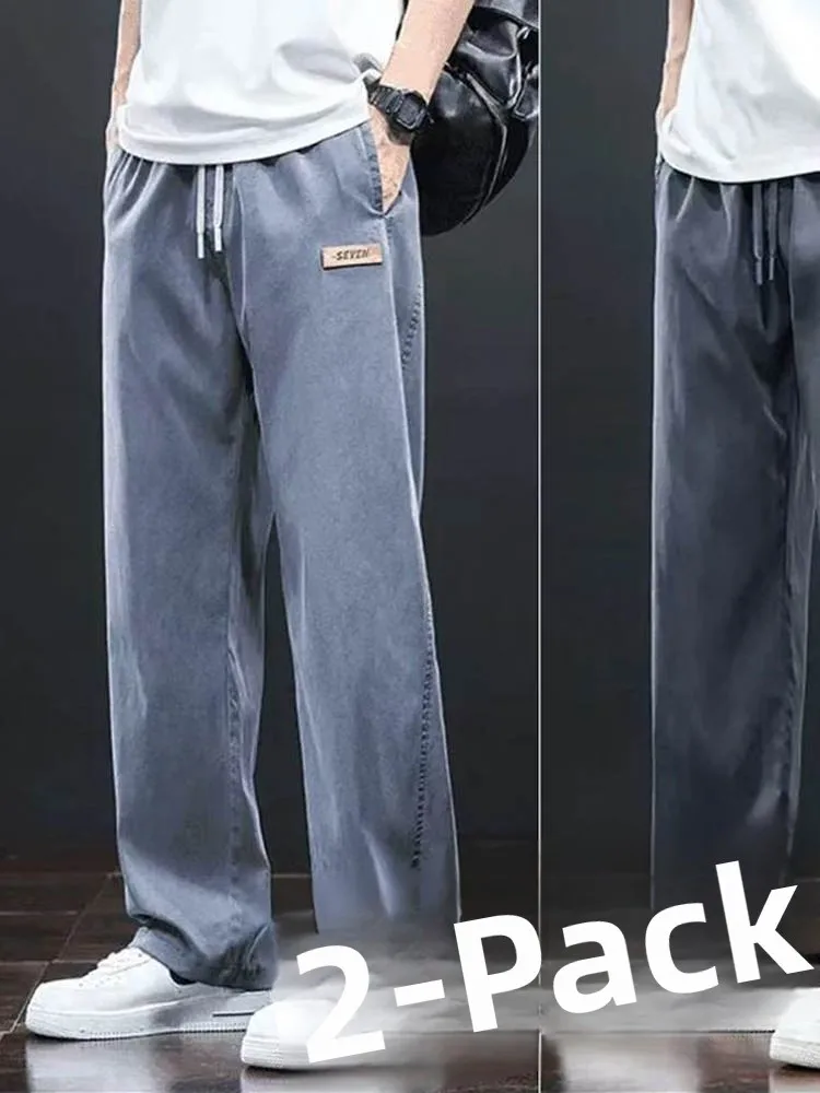 

Denim Jeans Men's Summer Thin American Loose Elastic Waist Straight Leg Wear Resistant Work Casual Industrial Wear Pants