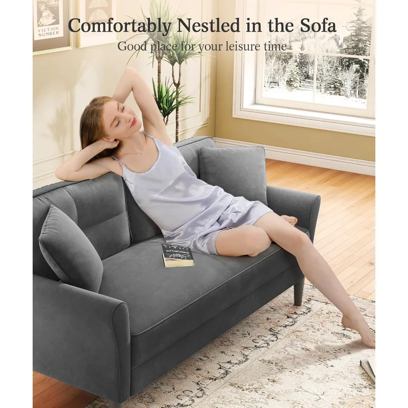 69” Gray Sofa, Chaise Lounge, Living Room Sectional, Living Room Comfort Sectional, 3 Minute Tool-Free Quick Assembly