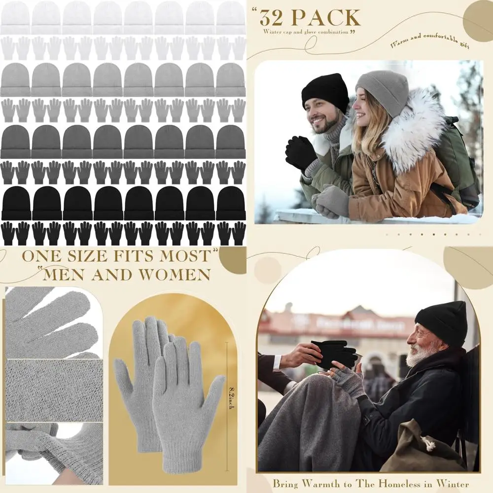 

Winter Bulk Knit Beanie Hat and Gloves Set, Windproof, 64 Pieces Pack for Men and Women, Ideal for Cold Weather