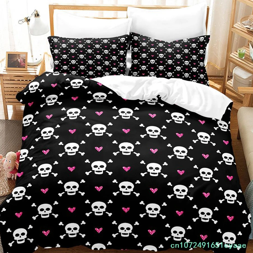 Roses And Skulls All Season Twin Bedding Set Single Twin Full Queen King Size Bed Set Aldult Kid Bedroom Duvetcover Sets Anime