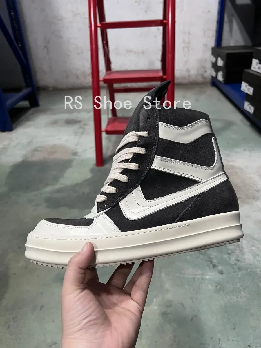 

Ro Leather High Top Shoe Luxury Dark Grey Suede Boot Men Shoes Zipper Women Casual Sneaker Design Ankle Boots