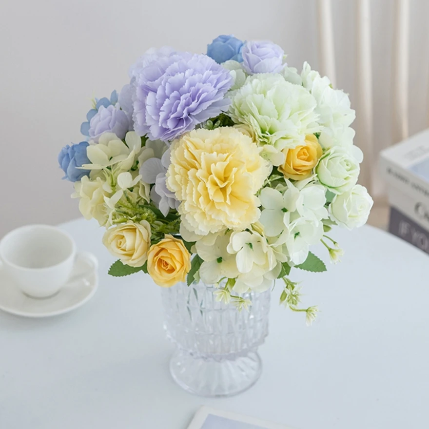 

6Pc Silk Artificial Flowers Carnations Festival Wedding Bridal Bouquets Wreath Home Table Decor Garden Warm Atmosphere Accessory