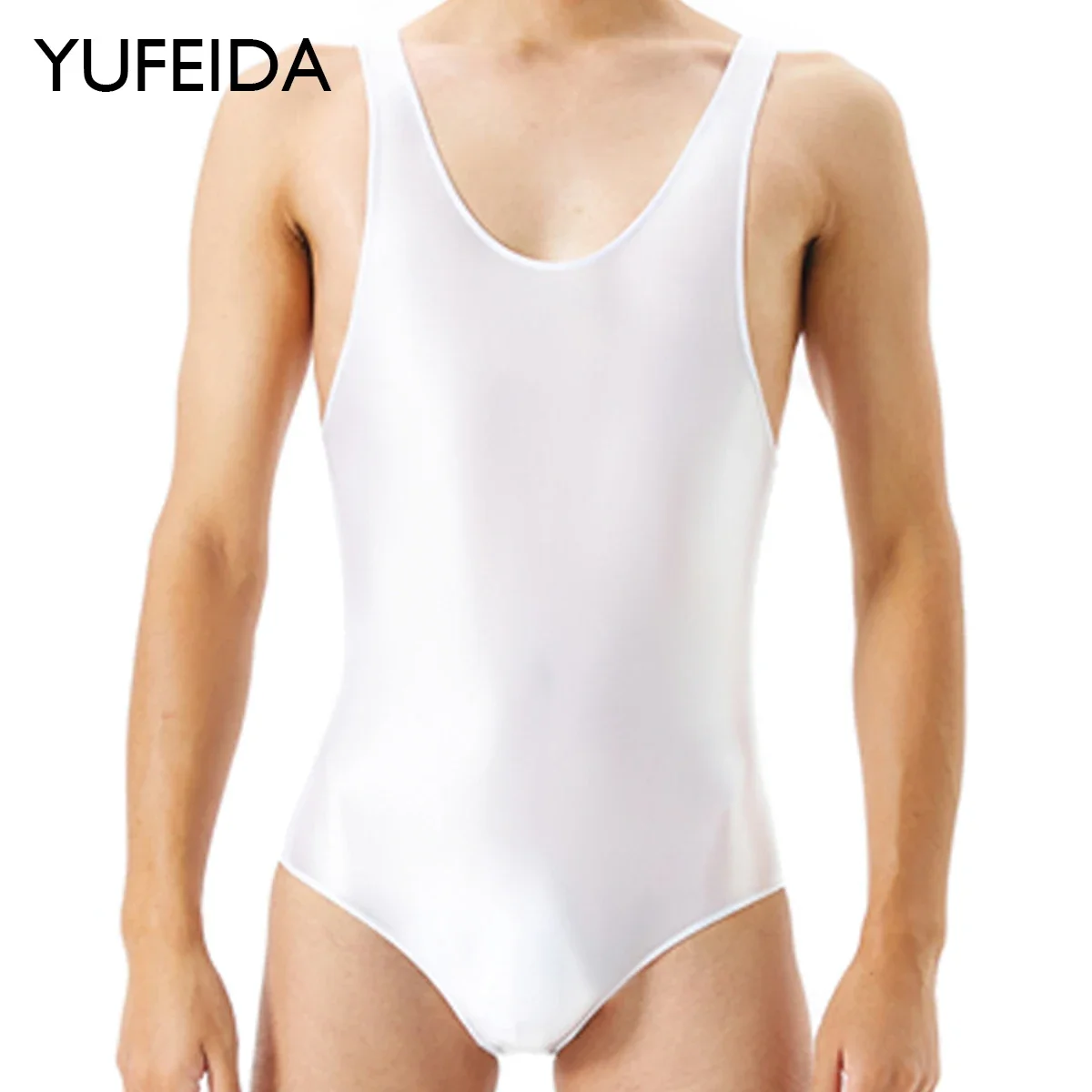 YUFEIDA Mens Exotic Teddies Shinny Glossy Bodysuits Sleeveless U Convex Pouch Bodysuit Leotard Bodystocking Jumpsuits Underwear