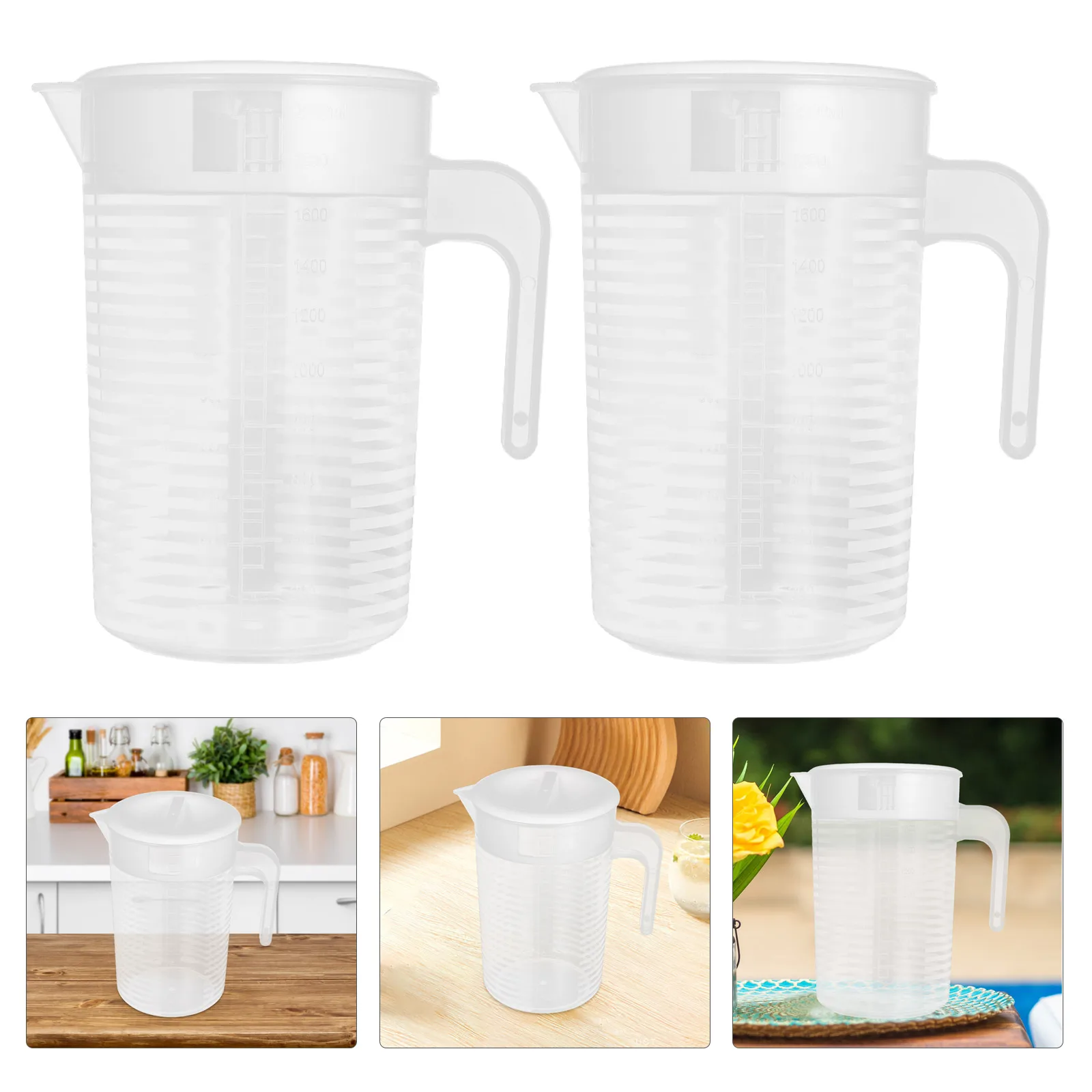 

2pcs Plastic Measuring Cups 2000ML Jug Liquid Container Clear Baking Kitchen Flour Water Kettle With Cover Kitchen Accessories