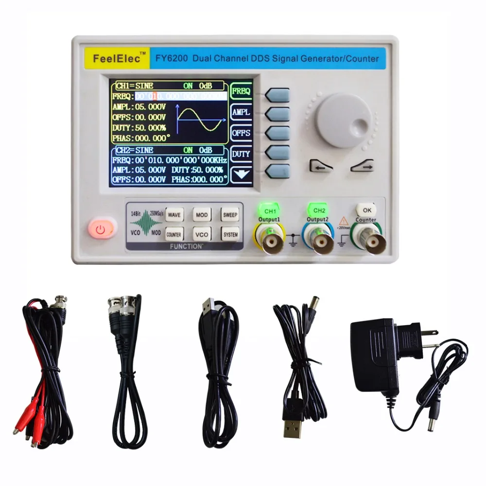 

FeelElec FY6200-20M/30M/60M Function Signal Generator DDS Direct Digital Synthesis Technology 20MHz-60MHz Sine Wave 250msa/s