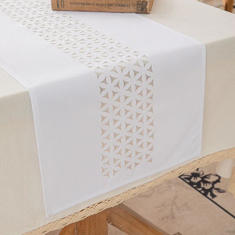 Single-sided Flower-cutting Plain Color Table Runne American Creative Hollow Simple Coffee Table Decorative Table Cloth 35x183cm