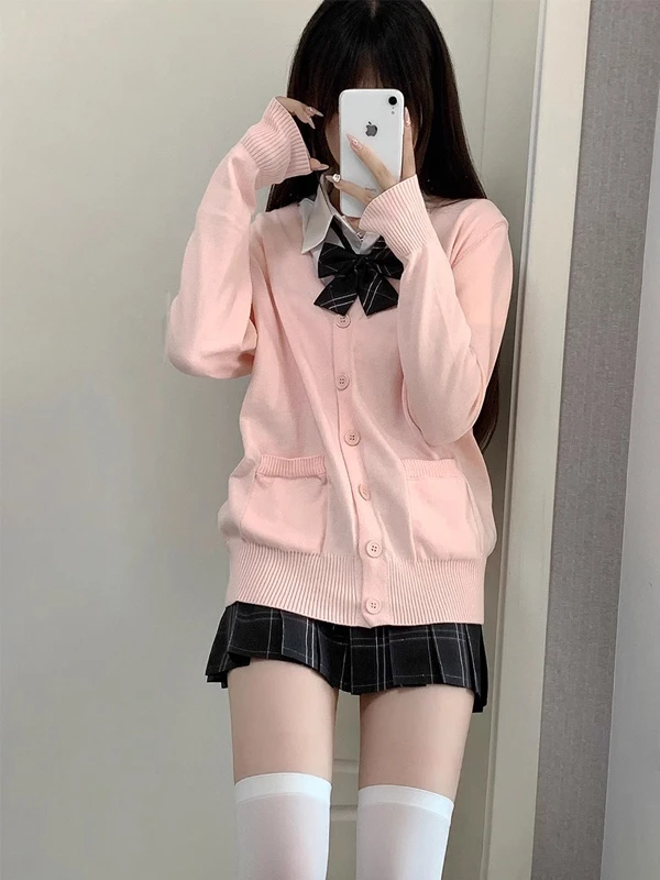 

Early Autumn Loose Pure Color Knitted Long Sleeve Sweater Jacket Women's Style JK Uniform Thin Outerwear College Fashion
