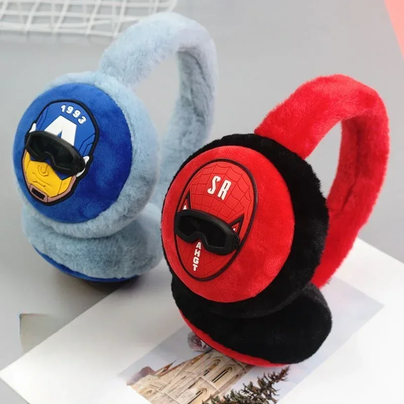 New Marvel Spider-Man Captain America Anime Cartoon Children\'s Earmuffs Creative Cool Folding Ear Bags Winter Warmth Ear Warmer