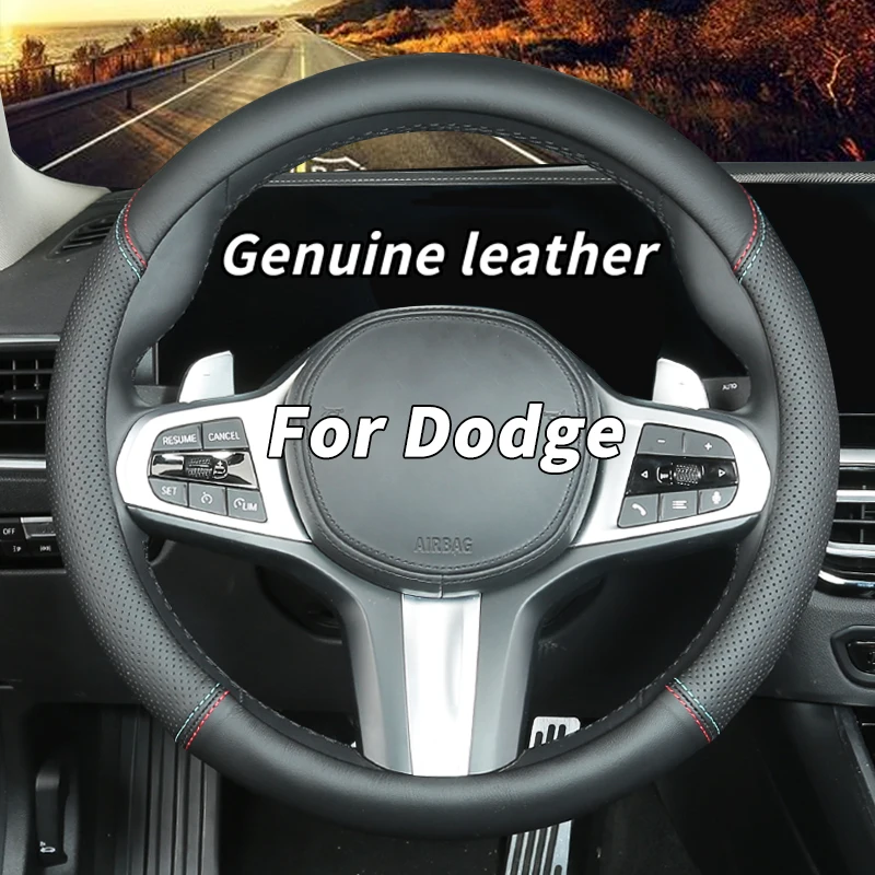 Custom-Fit for Dodge Steering Wheel Cover, Genuine Leather Steering Wheel Cover, Non-Slip, Breathable, for Dodge Accessories