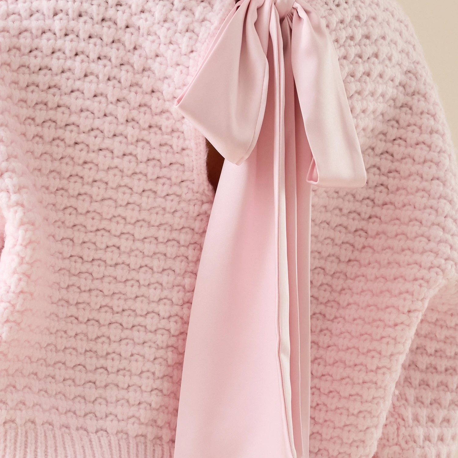 

Womens Fall Winter Crop Sweater Loose Fit Casual Solid Textured Ribbed Trim Bow Back Crew Neck Long Sleeve Knit Tops