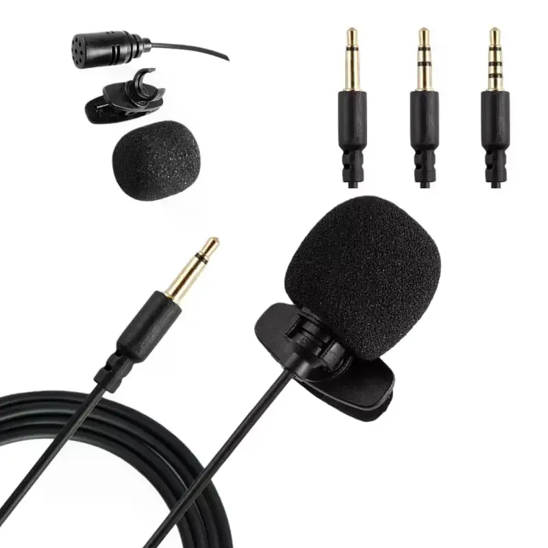 Easy-carry 1Pcs Clip-on 3.5mm Lavalier Microphone, 1.5 Meters Wired Portable Condenser, Hands-free for Phone and Laptop PC.