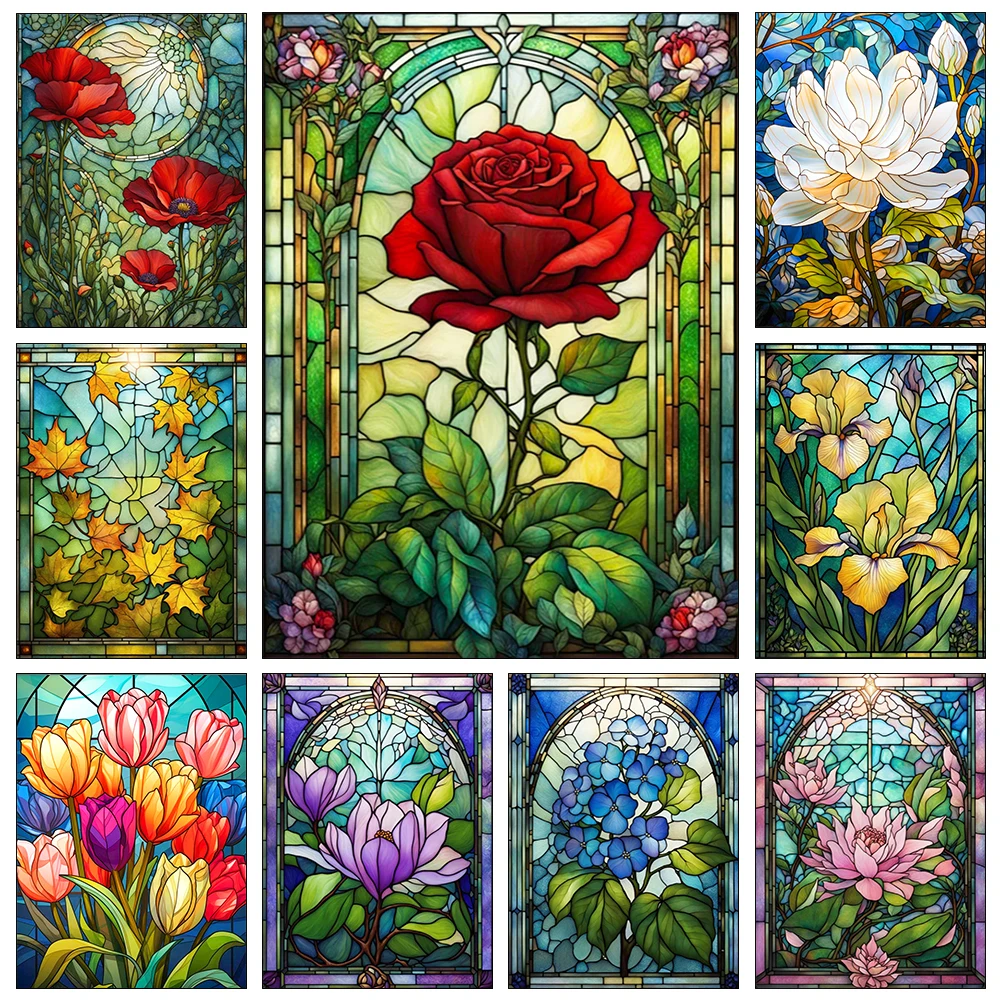 DIY Fruit Flower Diamond Painting Stained Glass Art Full Square Round Diamond Mosaic Cross Stitch Set Home Wall Decoration Gift