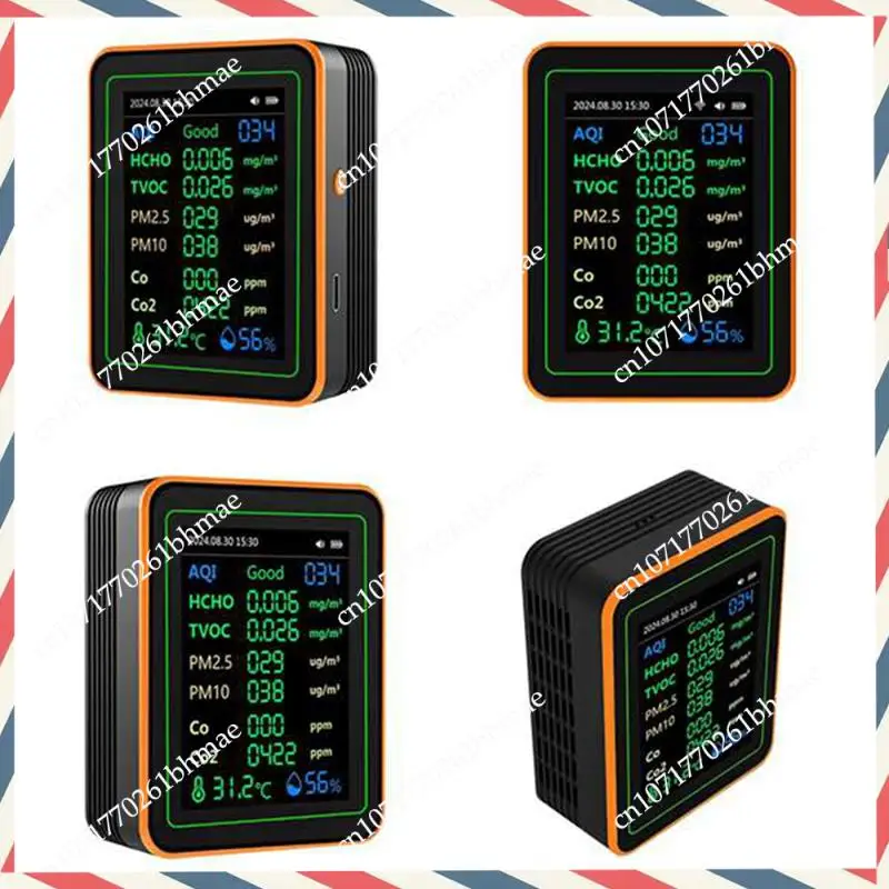 -A21Z Detector de calidad del aire 12 en 1-probador de calidad del aire con medidor de temperatura y humedad CO/CO2 HCHO/TVOC AQI/PM2.5 PM10 negro