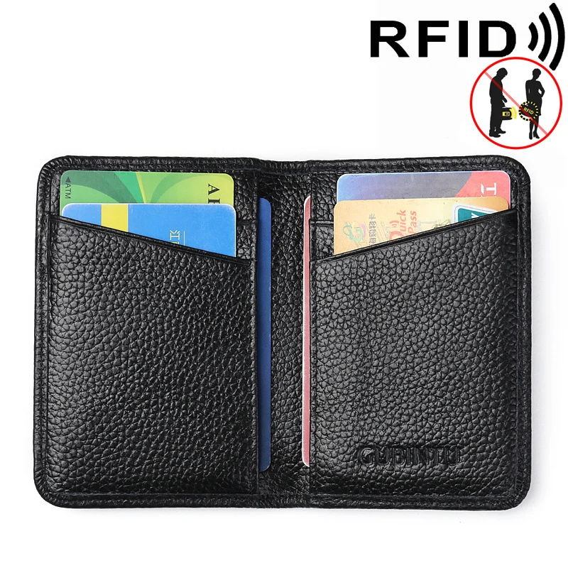 RFID Blocking Protection Genuine Leather Men's Credit Card Holder Wallet Slim Purse ID Card Case Money Bag