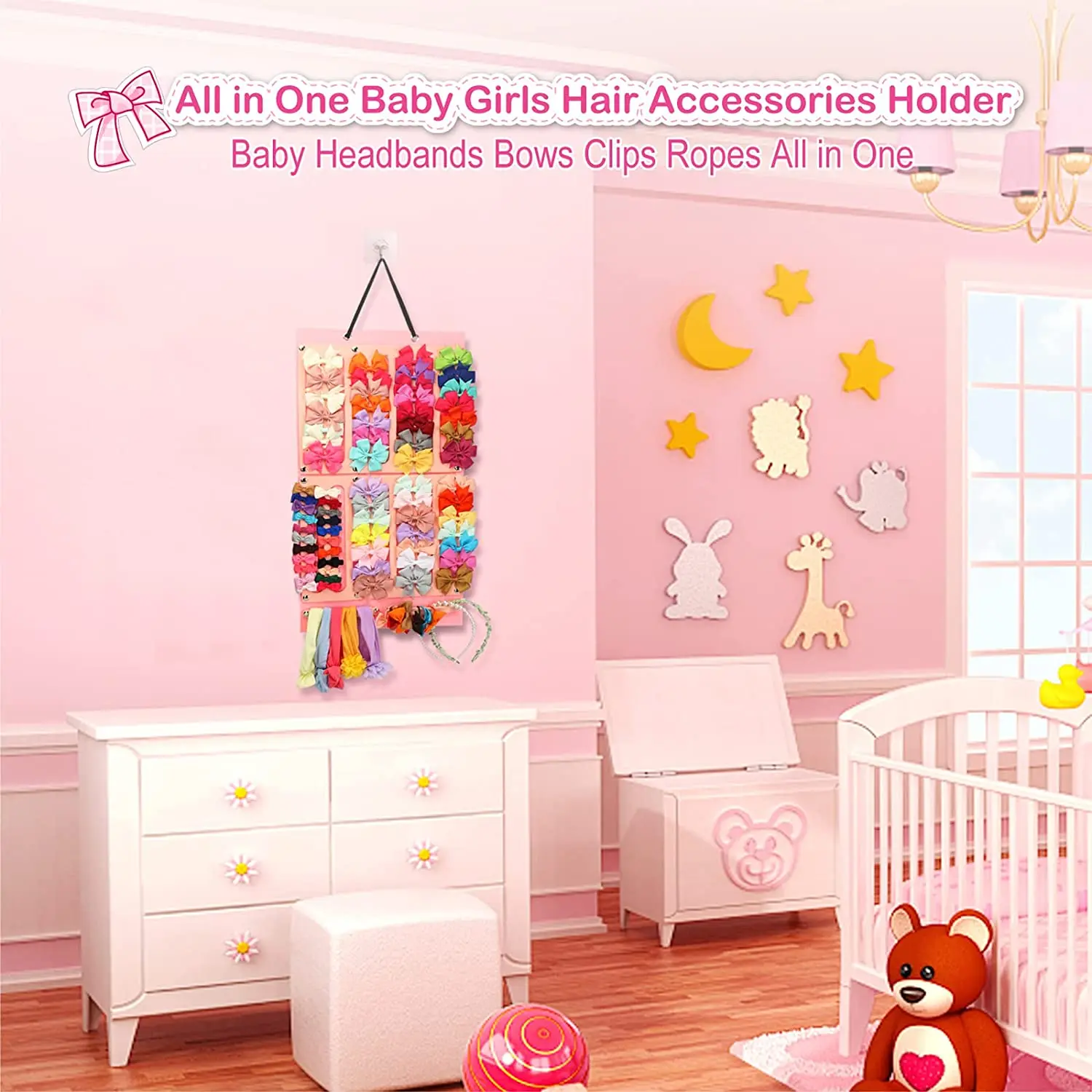 Hair Bows Holder Large Capacity Hair Clips Storage Hanger Hat Organizer Baby Hair Accessories Storage Display Wall Hanging Bag