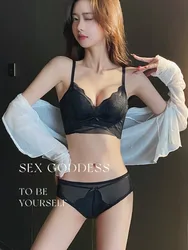 MOYISU Luxury High-end Superior Luxury Sexy Lace Underwear Set Push-up Thick Bra No Underwire Retraction Breast Anti-sag Bra