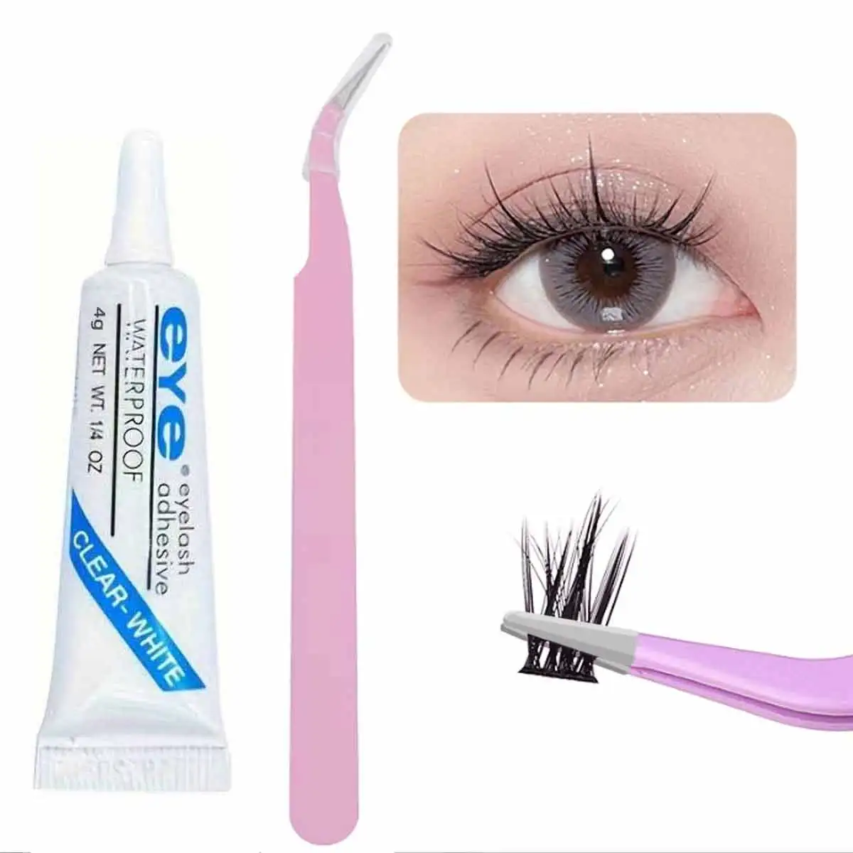 1/2PCS Colla per ciglia finte Pinzette per ciglia Durevole Impermeabile 4g Colla per ciglia Doppia palpebra Colla per ciglia finte Set