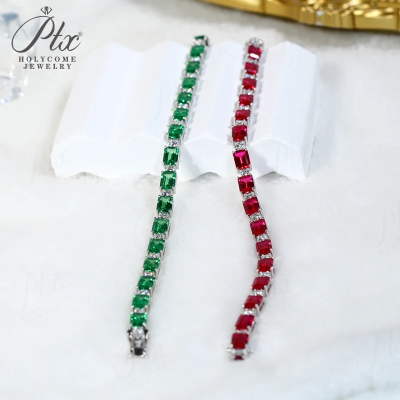 Tennis Bracelet Ruby Columbia Emerald Cut Lab Grown Gemstones 925 Sterling Silver Elegant Anniversary Gift No Fade Hiphop Charms