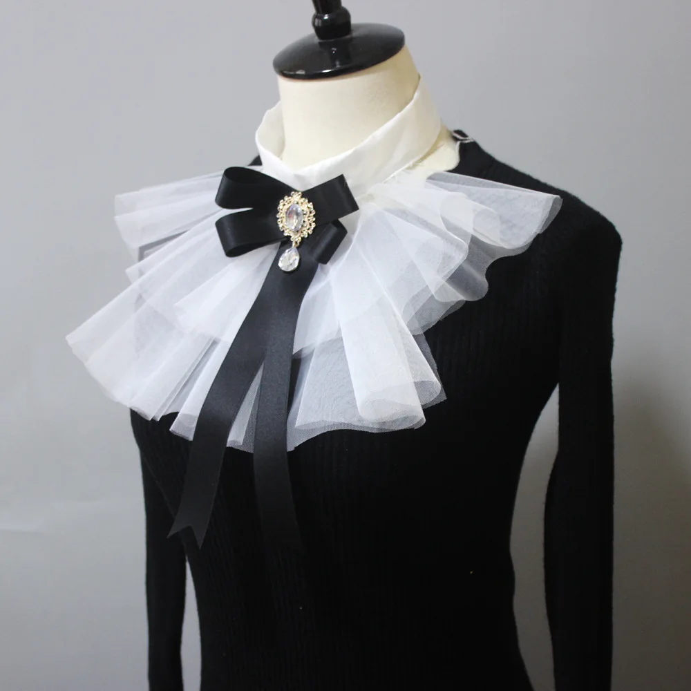 Fashion Women's Men's BowTie Mesh Yarn Ribbon Crystal Collar Flower Business Banquet Stage Performances Host Shirt False Collars