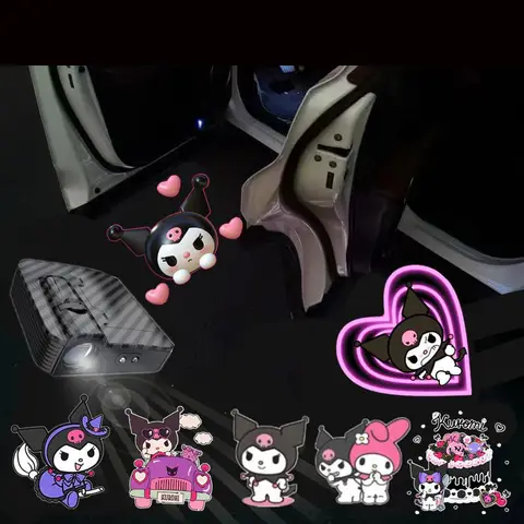 Cartoon Cute Kuromi Welcome Light Car Door Projector Lamps Hd Ambient Light Induction Open The Door Projection Car Decoration 8 best sales toyota crown door light - №4