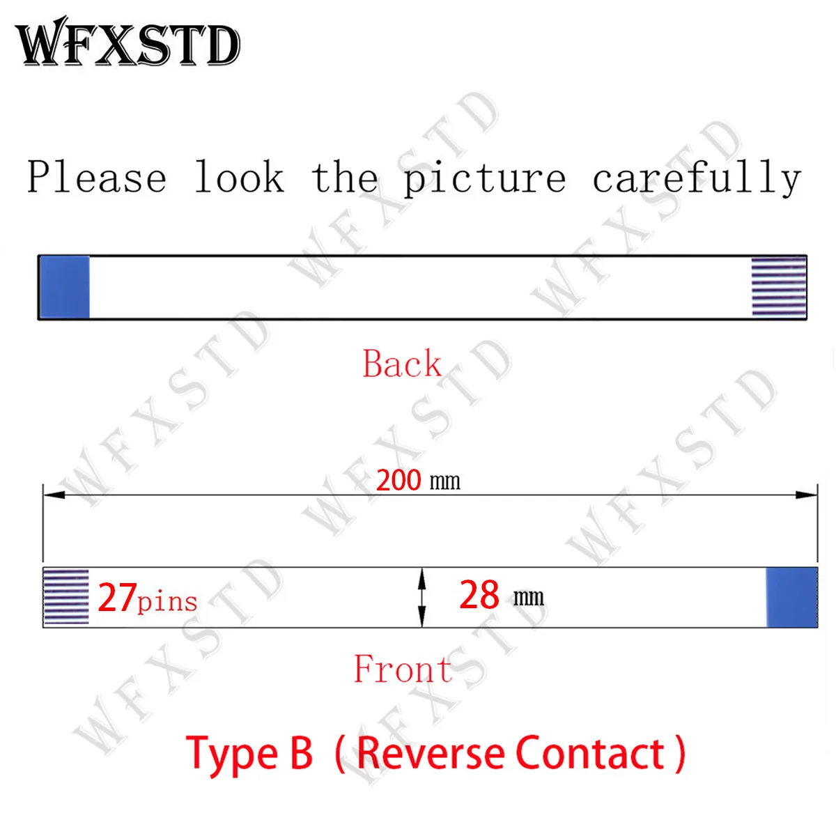 27Pins 28mm 20cm Type B New Flex cable AWM 20706 105C 60V VW-1 Reverse Side Copper Contact