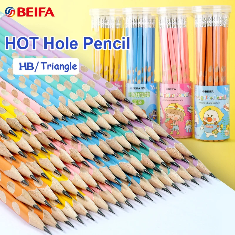 Beifa Hole Pen Resin Pencil Safe & Lead Free HB Student Stationery Triangle Rod Correction Grip Posture Pencils Supplies School