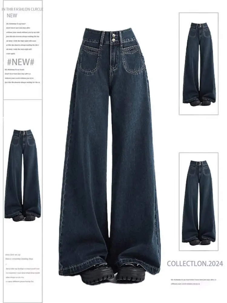 

Y2K High Waist Wide Leg Jeans for Women Korean Style Baggy Loose Straight Denim Pants Streetwear Vintage Trousers