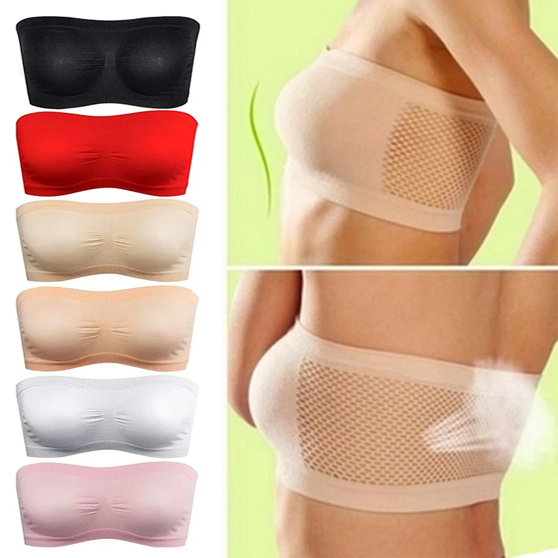 Summer Breathable Mesh Tube Bra Invisible Strapless Crop Tops for Women Ladies Sexy Bralette Bra Dress Shouderless Crop Tops