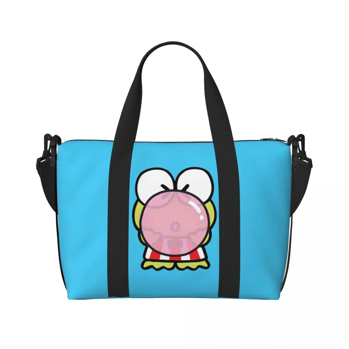 

Custom KeroKeroKeroppi Tote Bag Women Large Capacity Frog Anime Gym Beach Shoulder Travel Bag