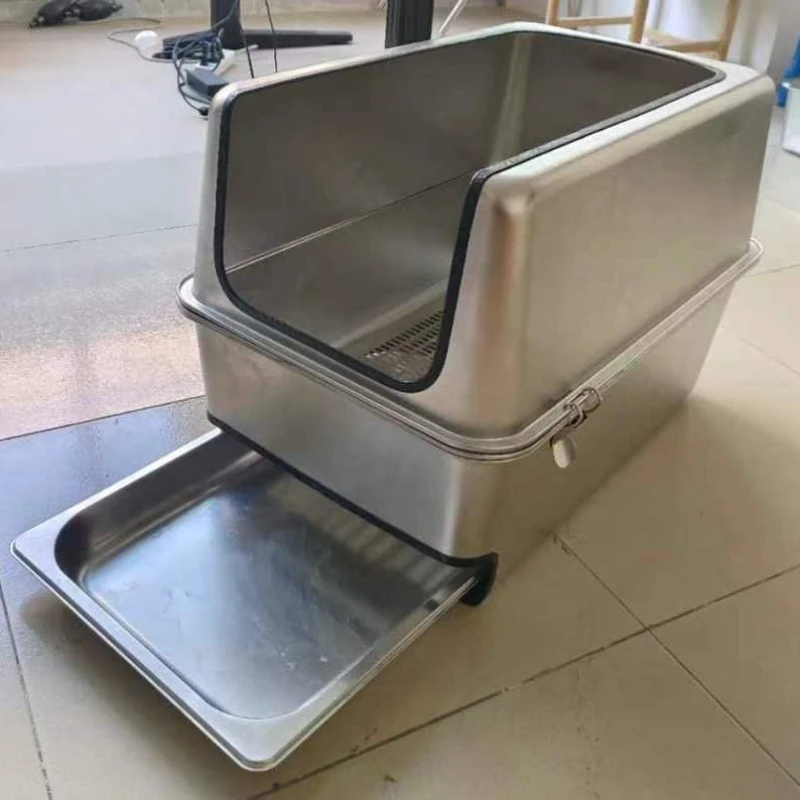 Stainless Steel Cat Litter Box Anti-splash Large Open Cats Sandbox Semi-enclosed Oversized Cat Toilet Heightened Pet Toilets