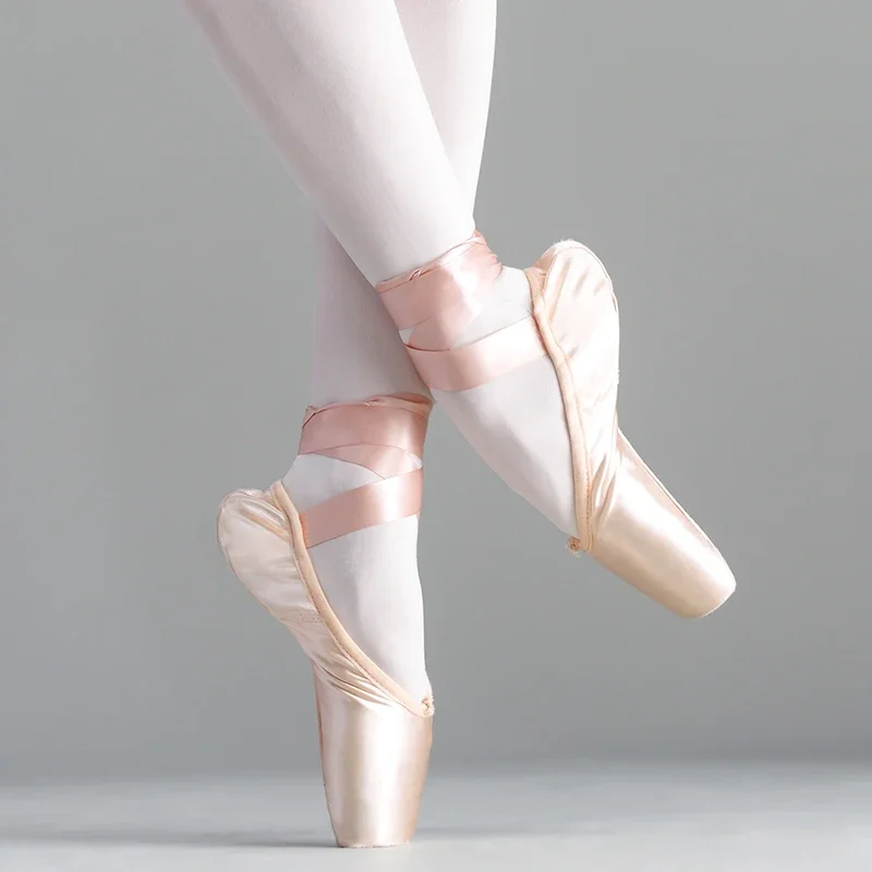 Cetim feminino sapatos de balé profissional, meninas bailarina Pointe Shoes, rosa, dançando