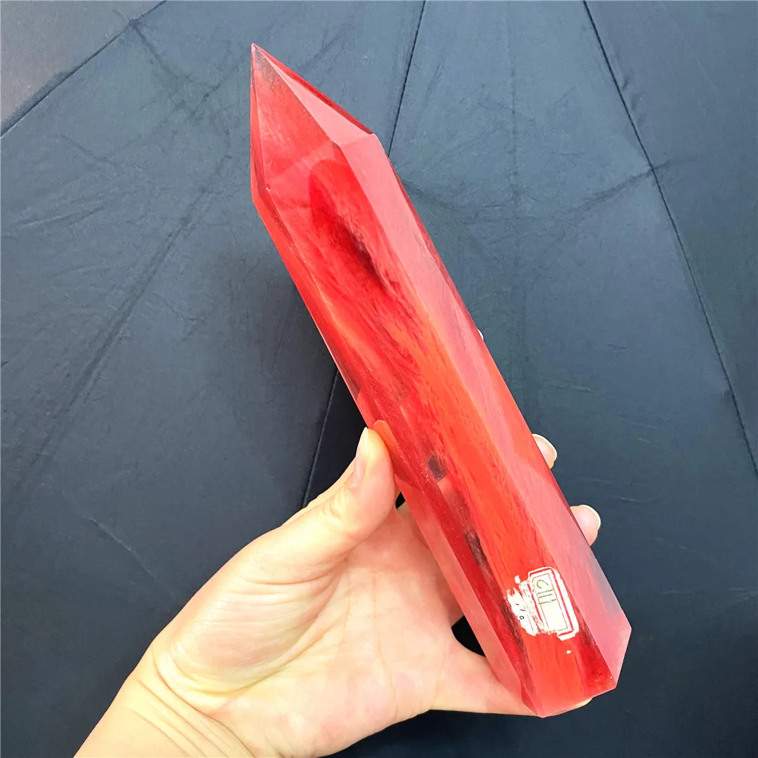 550-650g Cheap Red Melting Crystal Stones Energy Protecting Wand Point Feng Shui Large Size Tower Aesthetic Living Room