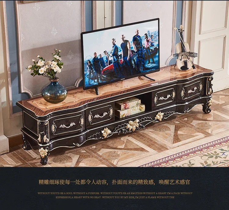 Kabinet TV kayu solid Eropa marmer ruang tamu Amerika cat hitam