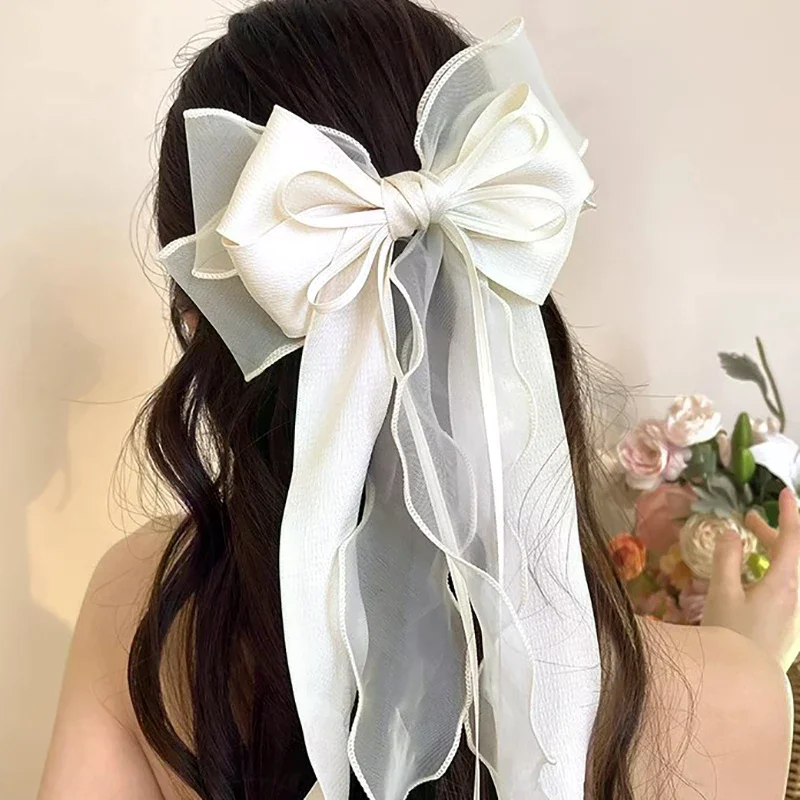 Jepit Rambut Pita Elegan Warna Solid Jepit Pegas Pita Untuk Wanita Gadis Jepit Rambut Besar yang Indah Aksesoris Rambut Berkelas