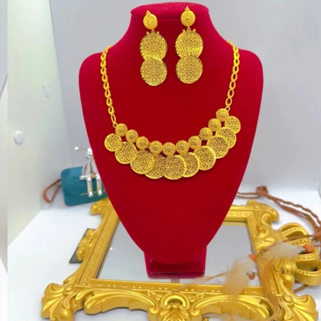 Dubai 24K Gold Plated Bridal Wedding Jewelry Necklace Earrings Women's Jewelry Two Piece Set YY10492