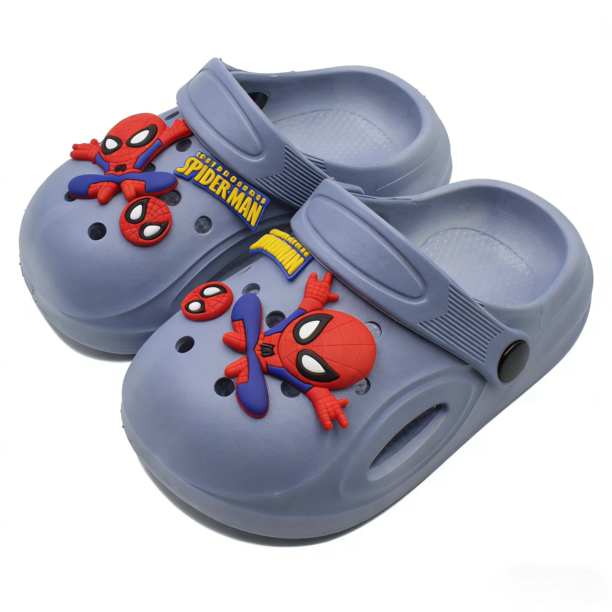 

Детские тапочки Marvel, сандалии из ПВХ, летняя уличная обувь для мальчиков, противоскользящая пляжная обувь с толстой подошвой, синяя обувь с изображением Человека-паука, размер 18-35