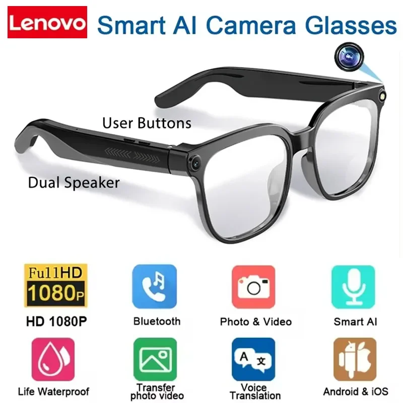 

Lenovo AI Smart Glasses 8K HD Photochromic Multifunction Bluetooth Calling Voice Assistant Music Player Translate Camera HOT
