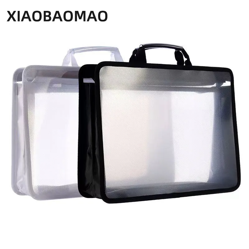 Waterproof File Transparent A4 Folder Large Capacity Carrying Handle Zipper Plastic Data Document Bag Storage Office Supplies