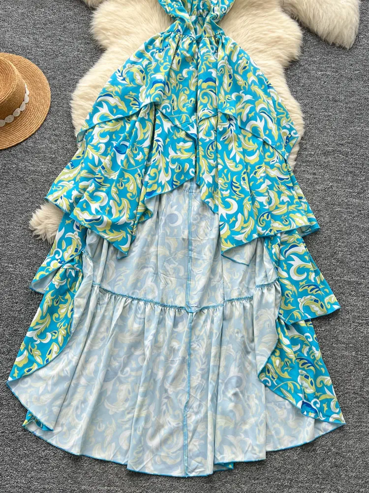 Strand Vaion Sle Blumendruck ter Dr Frauen Sommer Tiefe V Rüschen Pure Wünschenswert ort Rock Koreanische Hohe Taille A-Linie...