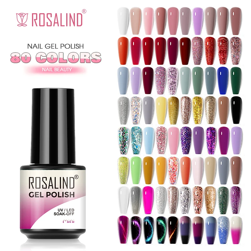 Rosalind 80สีเจลทาเล็บเจลบริสุทธิ์/แวววาวสำหรับเล็บฤดูร้อนการออกแบบความงามแช่ปิดฐานหลอดไฟยูวีเจลเคลือบเงา