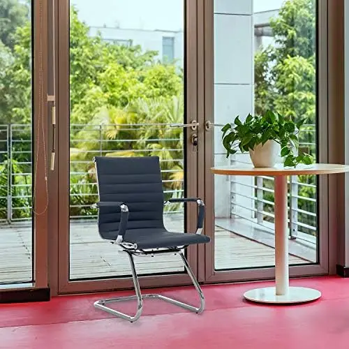 كراسي الاستقبال كرسي الضيوف الجلدي للمؤتمرات كرسي مكتب دعم الظهر شديد التحمل، مجموعة من 2 (كحلي) #2