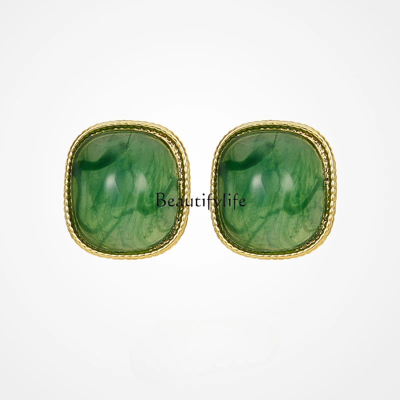 

Green Ear Studs High-Grade Unique Earrings, New Chinese Style, National Style