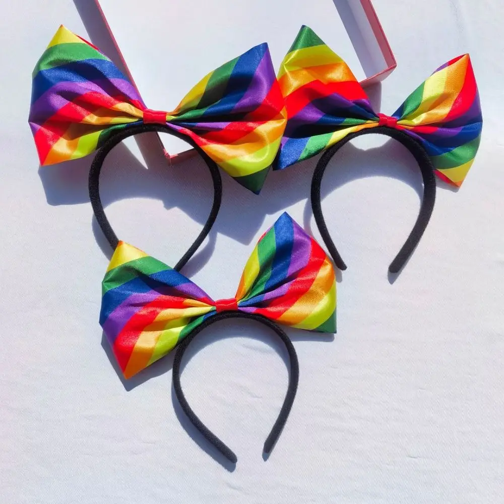 Aro de pelo con lazo arcoíris para el día del orgullo, diadema de tela colorida y duradera, suministros para fiesta