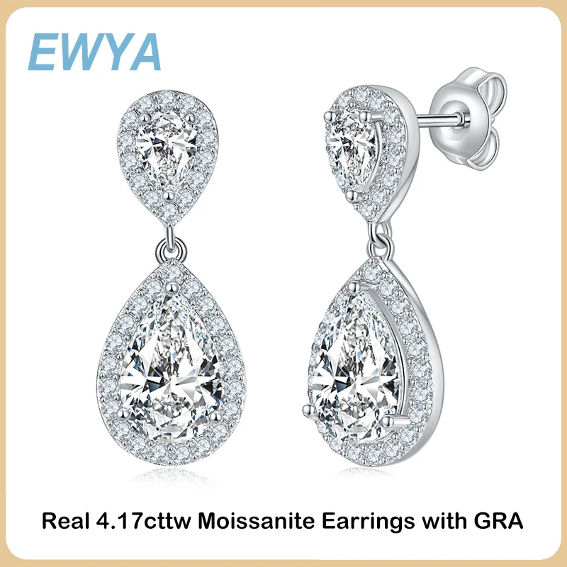 

EWYA Real D Color 4.17cttw Full Moissanite Drop Earring for Women S925 Silver Tassel Dangle Pear Cut Diamond Earrings wholesale