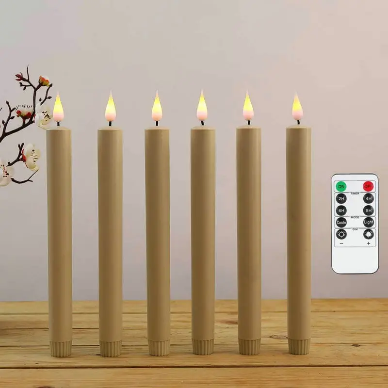 3D wick Ivory Led Taper Candle Flameless Window Candles Battery Powered w/Remote Control&Timer Dinner Party Wedding Decoration